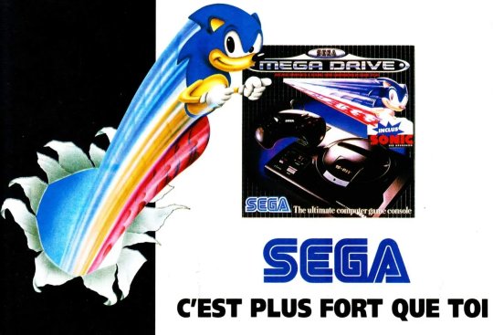Publicité emblématique de la Mega Drive en France, portée par le slogan devenu culte « SEGA c’est plus fort que toi », témoin d’une époque où la marque SEGA imposait son identité avec assurance.
