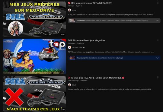 La nostalgie sous algorithme : une recherche "Mega Drive" ne produit plus que des classements et des listes.